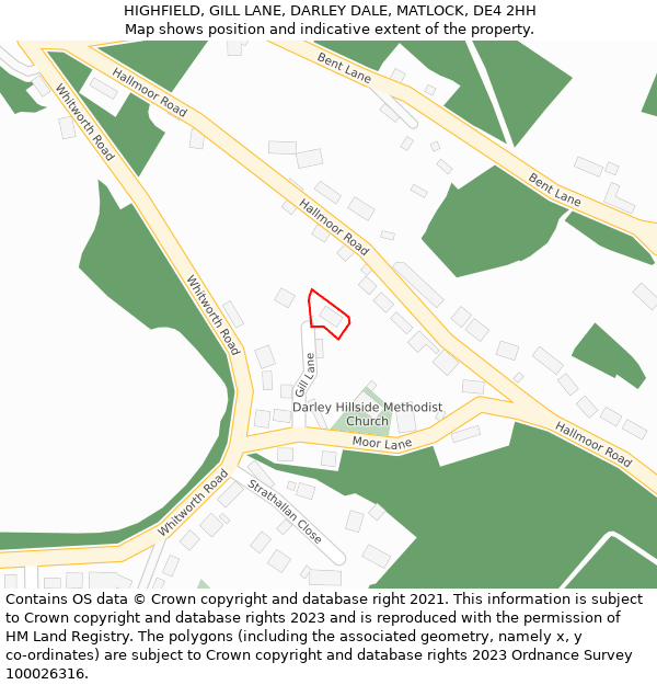 HIGHFIELD, GILL LANE, DARLEY DALE, MATLOCK, DE4 2HH: Location map and indicative extent of plot