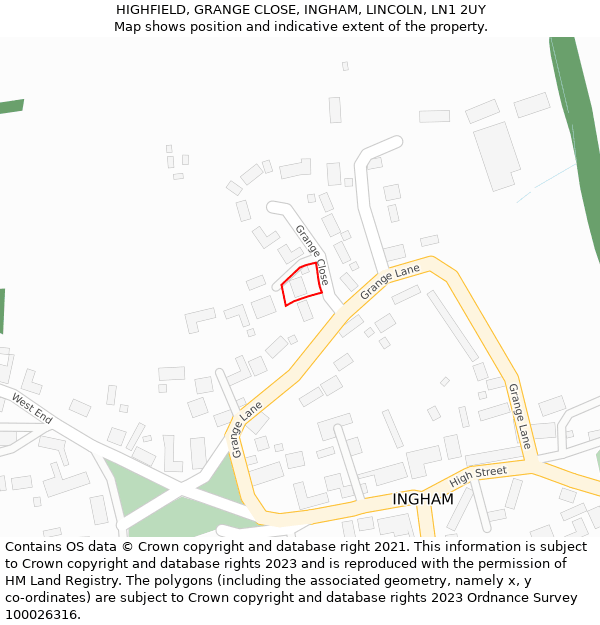 HIGHFIELD, GRANGE CLOSE, INGHAM, LINCOLN, LN1 2UY: Location map and indicative extent of plot