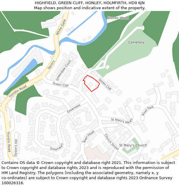 HIGHFIELD, GREEN CLIFF, HONLEY, HOLMFIRTH, HD9 6JN: Location map and indicative extent of plot