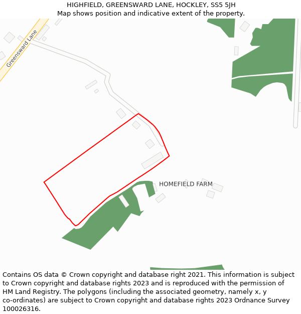 HIGHFIELD, GREENSWARD LANE, HOCKLEY, SS5 5JH: Location map and indicative extent of plot