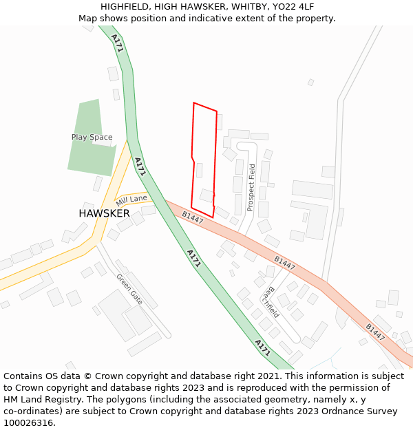 HIGHFIELD, HIGH HAWSKER, WHITBY, YO22 4LF: Location map and indicative extent of plot