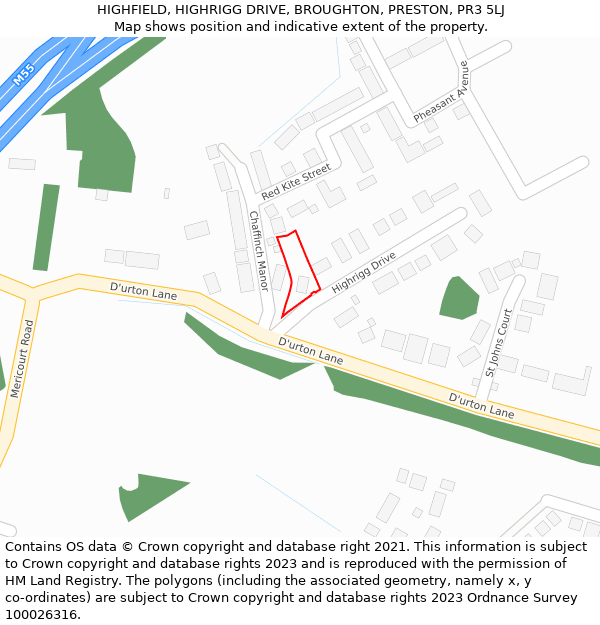 HIGHFIELD, HIGHRIGG DRIVE, BROUGHTON, PRESTON, PR3 5LJ: Location map and indicative extent of plot