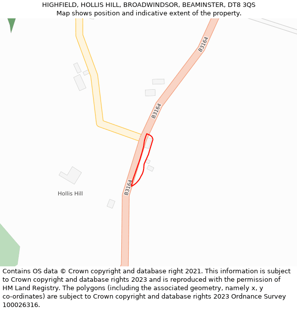 HIGHFIELD, HOLLIS HILL, BROADWINDSOR, BEAMINSTER, DT8 3QS: Location map and indicative extent of plot