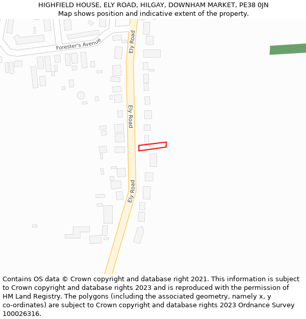 HIGHFIELD HOUSE, ELY ROAD, HILGAY, DOWNHAM MARKET, PE38 0JN: Location map and indicative extent of plot