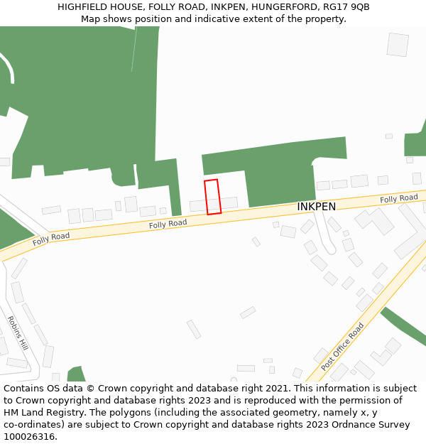 HIGHFIELD HOUSE, FOLLY ROAD, INKPEN, HUNGERFORD, RG17 9QB: Location map and indicative extent of plot