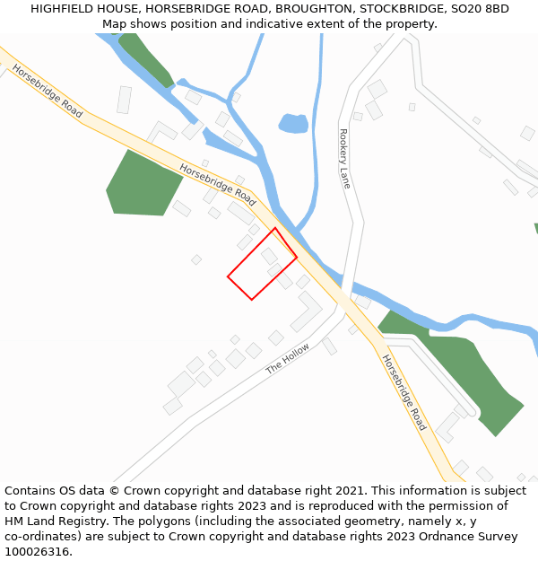 HIGHFIELD HOUSE, HORSEBRIDGE ROAD, BROUGHTON, STOCKBRIDGE, SO20 8BD: Location map and indicative extent of plot