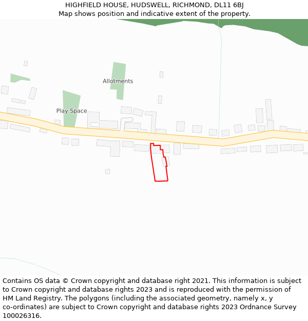 HIGHFIELD HOUSE, HUDSWELL, RICHMOND, DL11 6BJ: Location map and indicative extent of plot