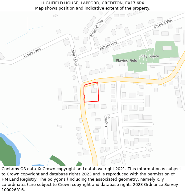 HIGHFIELD HOUSE, LAPFORD, CREDITON, EX17 6PX: Location map and indicative extent of plot