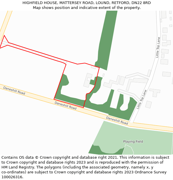 HIGHFIELD HOUSE, MATTERSEY ROAD, LOUND, RETFORD, DN22 8RD: Location map and indicative extent of plot