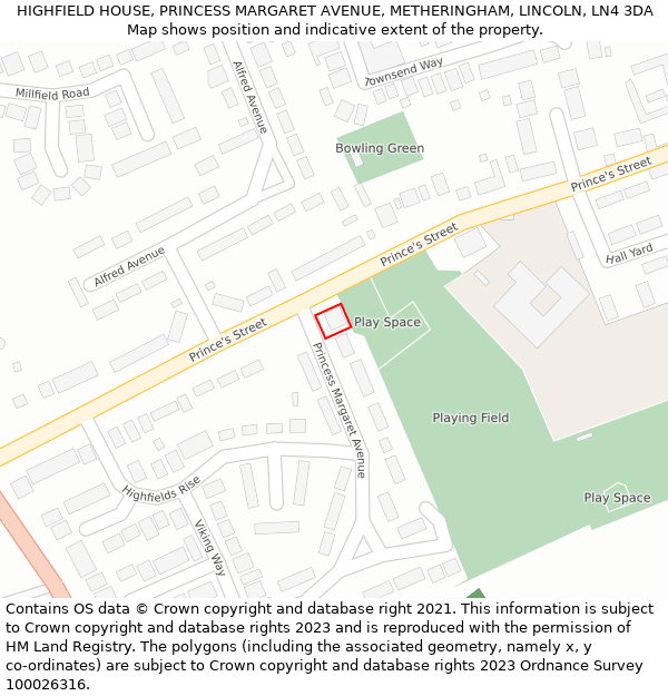 HIGHFIELD HOUSE, PRINCESS MARGARET AVENUE, METHERINGHAM, LINCOLN, LN4 3DA: Location map and indicative extent of plot