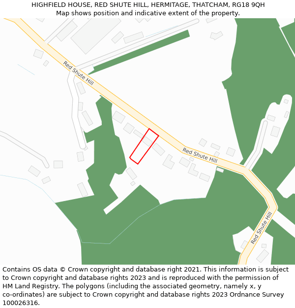 HIGHFIELD HOUSE, RED SHUTE HILL, HERMITAGE, THATCHAM, RG18 9QH: Location map and indicative extent of plot
