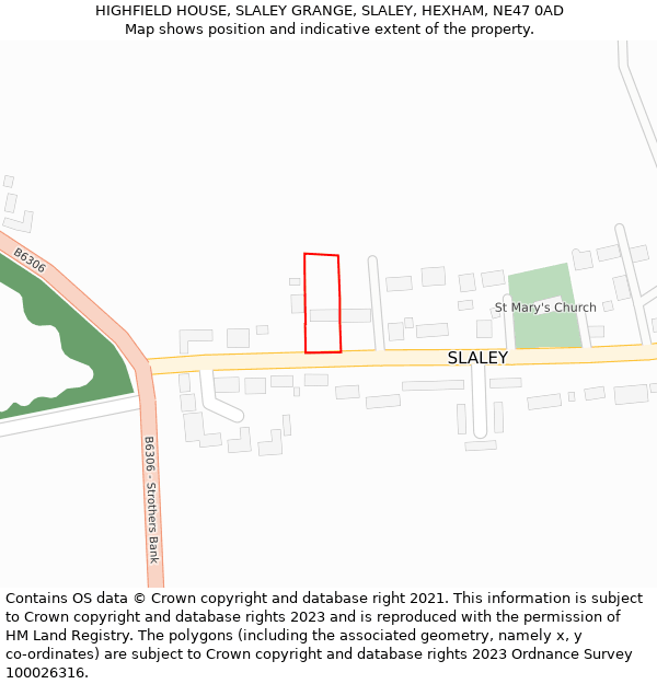 HIGHFIELD HOUSE, SLALEY GRANGE, SLALEY, HEXHAM, NE47 0AD: Location map and indicative extent of plot