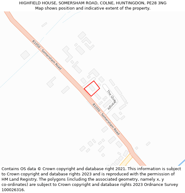 HIGHFIELD HOUSE, SOMERSHAM ROAD, COLNE, HUNTINGDON, PE28 3NG: Location map and indicative extent of plot