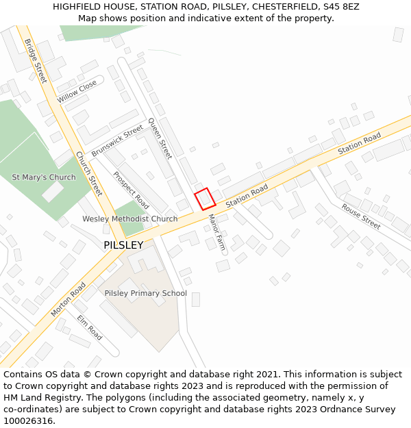 HIGHFIELD HOUSE, STATION ROAD, PILSLEY, CHESTERFIELD, S45 8EZ: Location map and indicative extent of plot