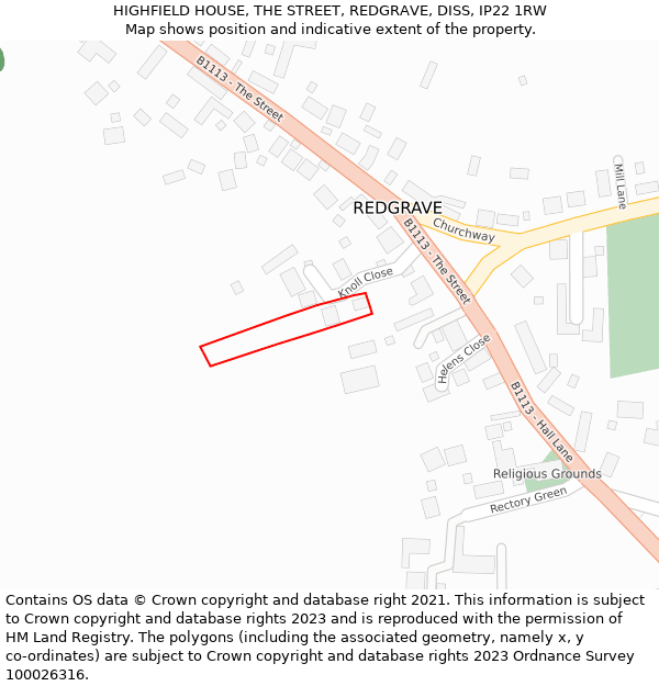 HIGHFIELD HOUSE, THE STREET, REDGRAVE, DISS, IP22 1RW: Location map and indicative extent of plot