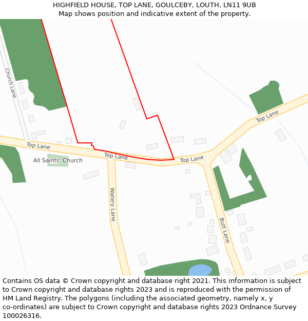 HIGHFIELD HOUSE, TOP LANE, GOULCEBY, LOUTH, LN11 9UB: Location map and indicative extent of plot