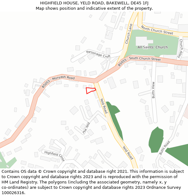 HIGHFIELD HOUSE, YELD ROAD, BAKEWELL, DE45 1FJ: Location map and indicative extent of plot
