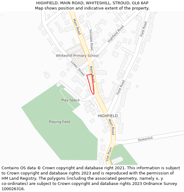 HIGHFIELD, MAIN ROAD, WHITESHILL, STROUD, GL6 6AP: Location map and indicative extent of plot