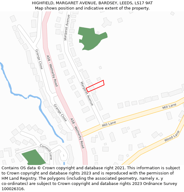 HIGHFIELD, MARGARET AVENUE, BARDSEY, LEEDS, LS17 9AT: Location map and indicative extent of plot