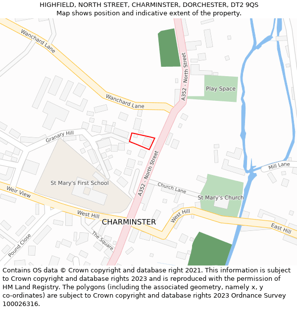 HIGHFIELD, NORTH STREET, CHARMINSTER, DORCHESTER, DT2 9QS: Location map and indicative extent of plot