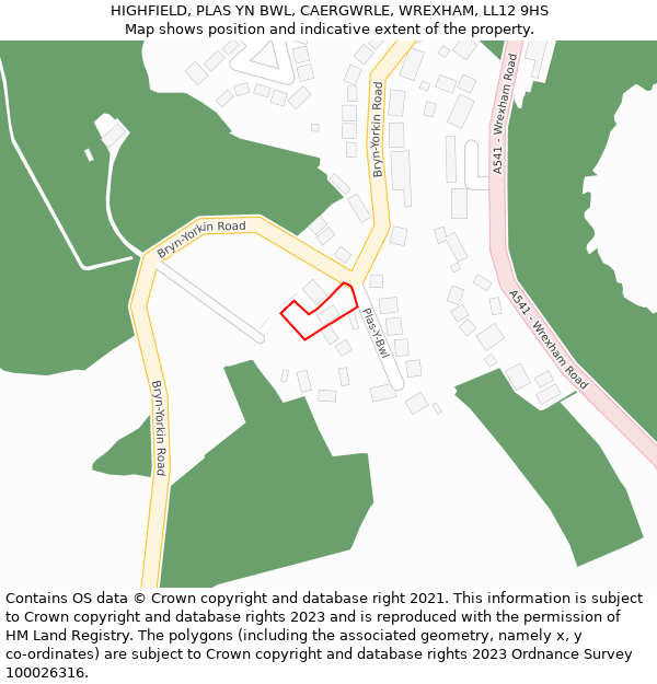 HIGHFIELD, PLAS YN BWL, CAERGWRLE, WREXHAM, LL12 9HS: Location map and indicative extent of plot
