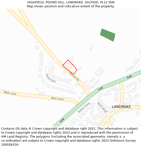 HIGHFIELD, POUND HILL, LANDRAKE, SALTASH, PL12 5EN: Location map and indicative extent of plot