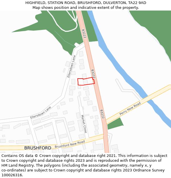HIGHFIELD, STATION ROAD, BRUSHFORD, DULVERTON, TA22 9AD: Location map and indicative extent of plot