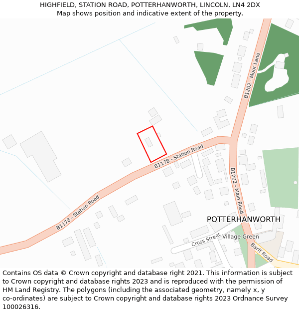 HIGHFIELD, STATION ROAD, POTTERHANWORTH, LINCOLN, LN4 2DX: Location map and indicative extent of plot