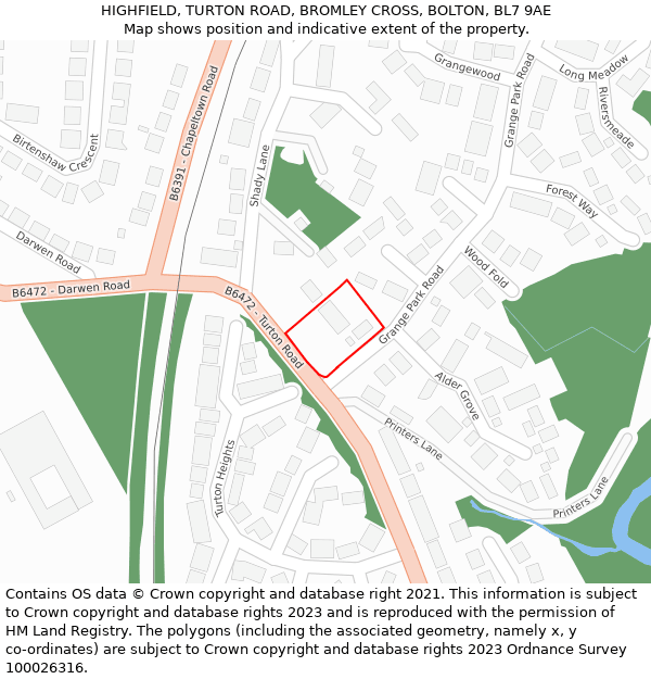 HIGHFIELD, TURTON ROAD, BROMLEY CROSS, BOLTON, BL7 9AE: Location map and indicative extent of plot