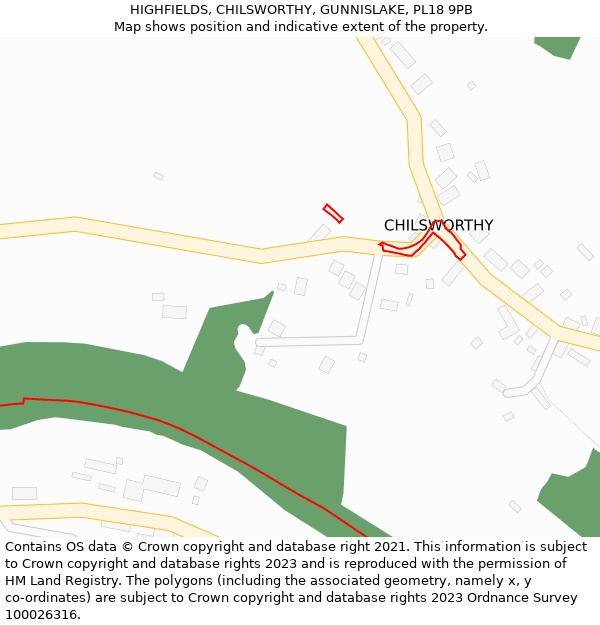 HIGHFIELDS, CHILSWORTHY, GUNNISLAKE, PL18 9PB: Location map and indicative extent of plot