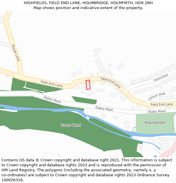 HIGHFIELDS, FIELD END LANE, HOLMBRIDGE, HOLMFIRTH, HD9 2NH: Location map and indicative extent of plot