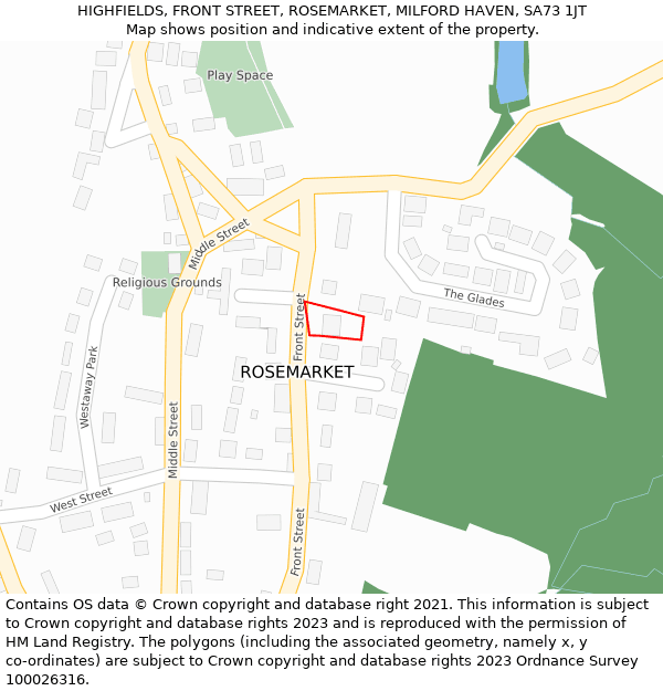 HIGHFIELDS, FRONT STREET, ROSEMARKET, MILFORD HAVEN, SA73 1JT: Location map and indicative extent of plot