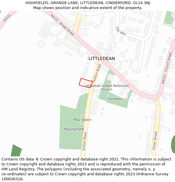 HIGHFIELDS, GRANGE LANE, LITTLEDEAN, CINDERFORD, GL14 3NJ: Location map and indicative extent of plot
