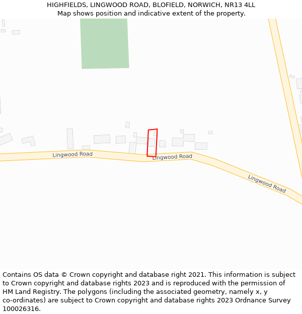 HIGHFIELDS, LINGWOOD ROAD, BLOFIELD, NORWICH, NR13 4LL: Location map and indicative extent of plot