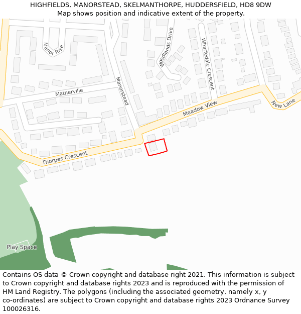 HIGHFIELDS, MANORSTEAD, SKELMANTHORPE, HUDDERSFIELD, HD8 9DW: Location map and indicative extent of plot