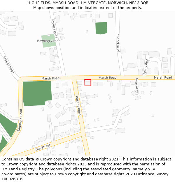 HIGHFIELDS, MARSH ROAD, HALVERGATE, NORWICH, NR13 3QB: Location map and indicative extent of plot