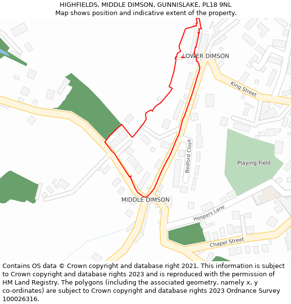 HIGHFIELDS, MIDDLE DIMSON, GUNNISLAKE, PL18 9NL: Location map and indicative extent of plot