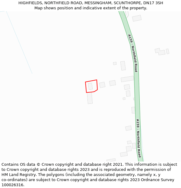 HIGHFIELDS, NORTHFIELD ROAD, MESSINGHAM, SCUNTHORPE, DN17 3SH: Location map and indicative extent of plot