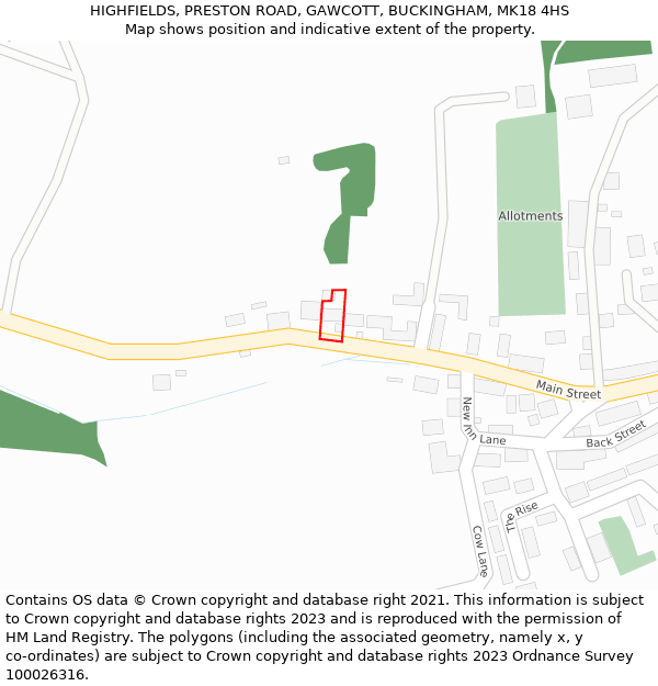 HIGHFIELDS, PRESTON ROAD, GAWCOTT, BUCKINGHAM, MK18 4HS: Location map and indicative extent of plot