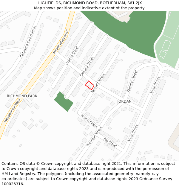 HIGHFIELDS, RICHMOND ROAD, ROTHERHAM, S61 2JX: Location map and indicative extent of plot