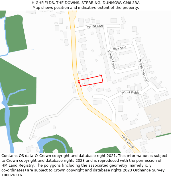 HIGHFIELDS, THE DOWNS, STEBBING, DUNMOW, CM6 3RA: Location map and indicative extent of plot