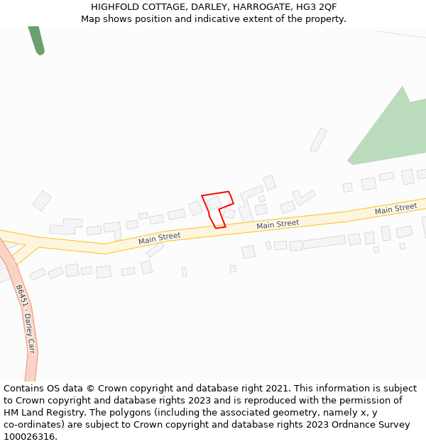 HIGHFOLD COTTAGE, DARLEY, HARROGATE, HG3 2QF: Location map and indicative extent of plot