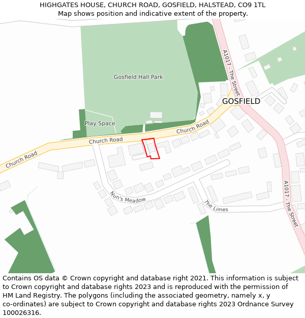 HIGHGATES HOUSE, CHURCH ROAD, GOSFIELD, HALSTEAD, CO9 1TL: Location map and indicative extent of plot