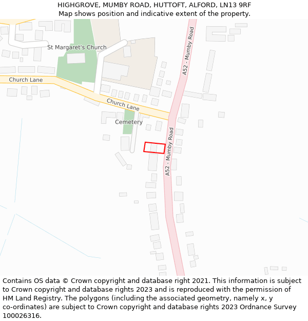 HIGHGROVE, MUMBY ROAD, HUTTOFT, ALFORD, LN13 9RF: Location map and indicative extent of plot