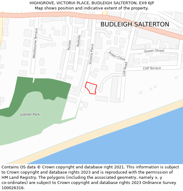 HIGHGROVE, VICTORIA PLACE, BUDLEIGH SALTERTON, EX9 6JP: Location map and indicative extent of plot