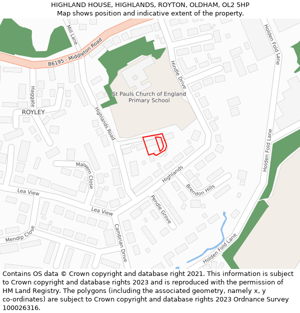 HIGHLAND HOUSE, HIGHLANDS, ROYTON, OLDHAM, OL2 5HP: Location map and indicative extent of plot