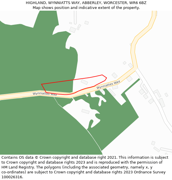 HIGHLAND, WYNNIATTS WAY, ABBERLEY, WORCESTER, WR6 6BZ: Location map and indicative extent of plot