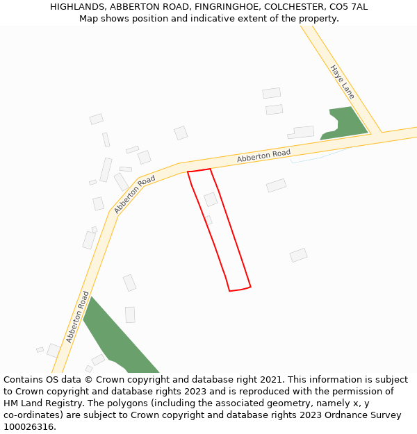 HIGHLANDS, ABBERTON ROAD, FINGRINGHOE, COLCHESTER, CO5 7AL: Location map and indicative extent of plot