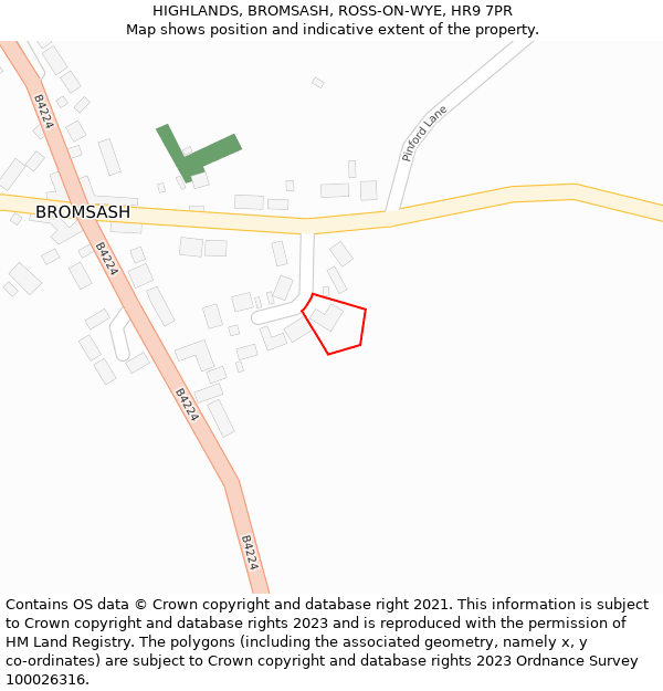 HIGHLANDS, BROMSASH, ROSS-ON-WYE, HR9 7PR: Location map and indicative extent of plot