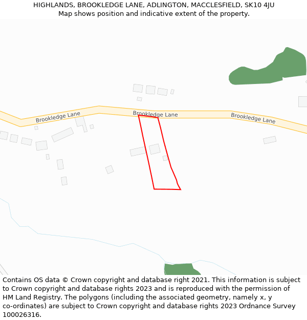 HIGHLANDS, BROOKLEDGE LANE, ADLINGTON, MACCLESFIELD, SK10 4JU: Location map and indicative extent of plot